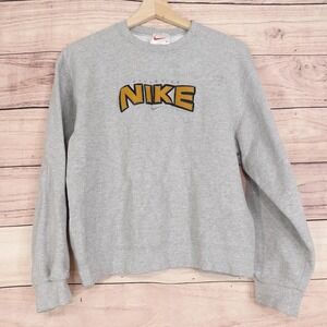 Vintage Nike Sweatshirt Boys M Gray Pullover Athletics Logo White Tag Made USA